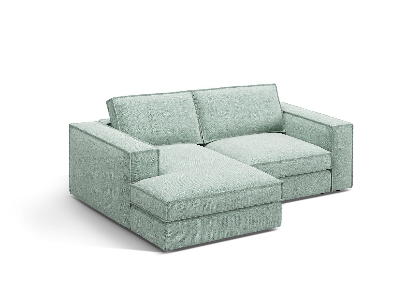 Stylisches 2-Sitzer Ecksofa links Pola in sanftem Mintgrün, ideal für moderne Wohnräume, erhältlich bei KAQTU Design AG.