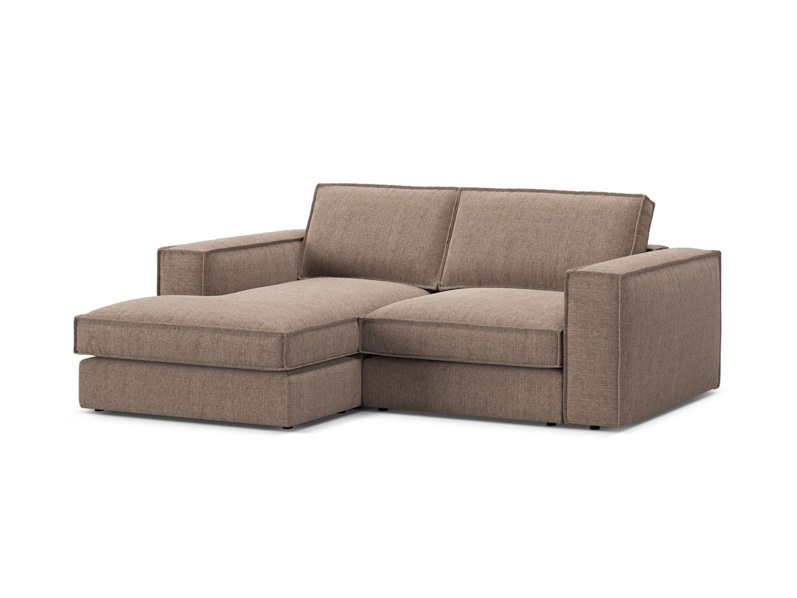 Modulares 2-Sitzer Ecksofa Pola in warmen Erdtönen, ideal für moderne Wohnräume und entspannende Rückzugsorte.