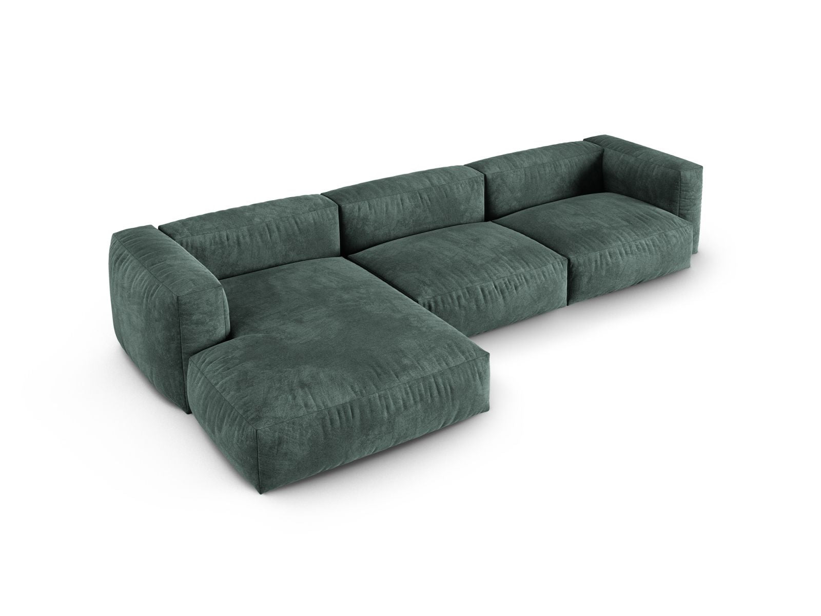 Elegantes 3-Sitzer XL Ecksofa links Martina in Petrol-Vogue, ideal für einladende und moderne Wohnräume.