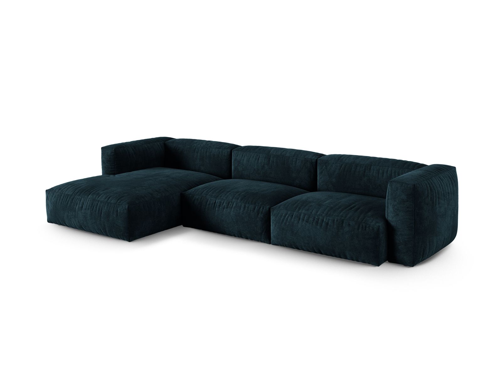Elegantes 3-Sitzer XL Ecksofa links Martina in tiefem Petrol, ideal für stilvolle Wohnräume, erhältlich bei KAQTU Design AG.