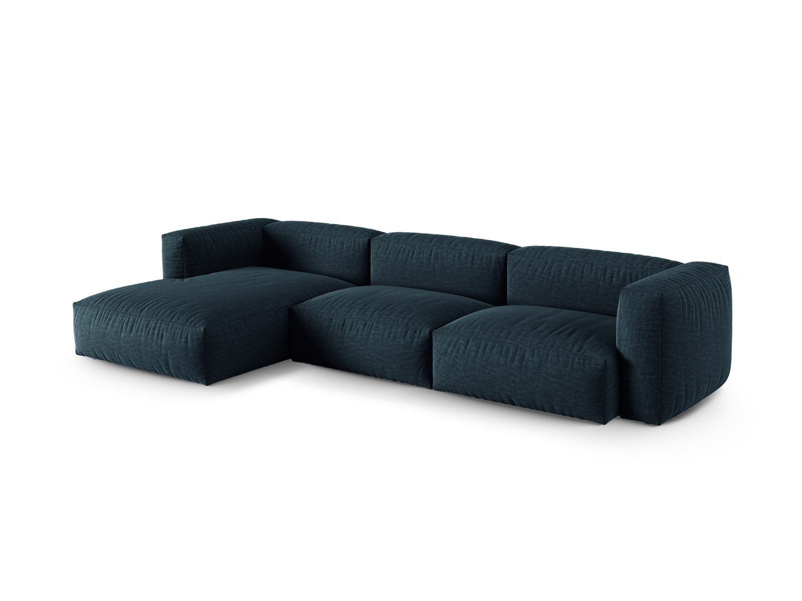 Modulares 3-Sitzer Ecksofa links XL Martina in stilvollem Blue Jeans-Boston, ideal für moderne Wohnräume.