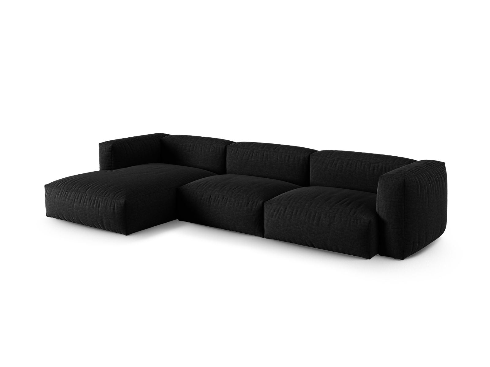 Modulares 3-Sitzer Ecksofa links XL Martina in elegantem Schwarz, ideal für stilvolle Wohnräume, präsentiert von Micadoni.