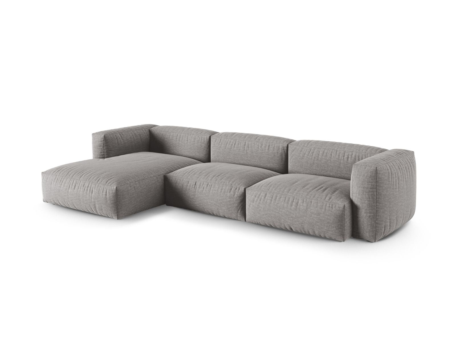 Modulares 3-Sitzer Ecksofa links Martina in elegantem Hellgrau, ideal für stilvolle Wohnräume, präsentiert von Micadoni.
