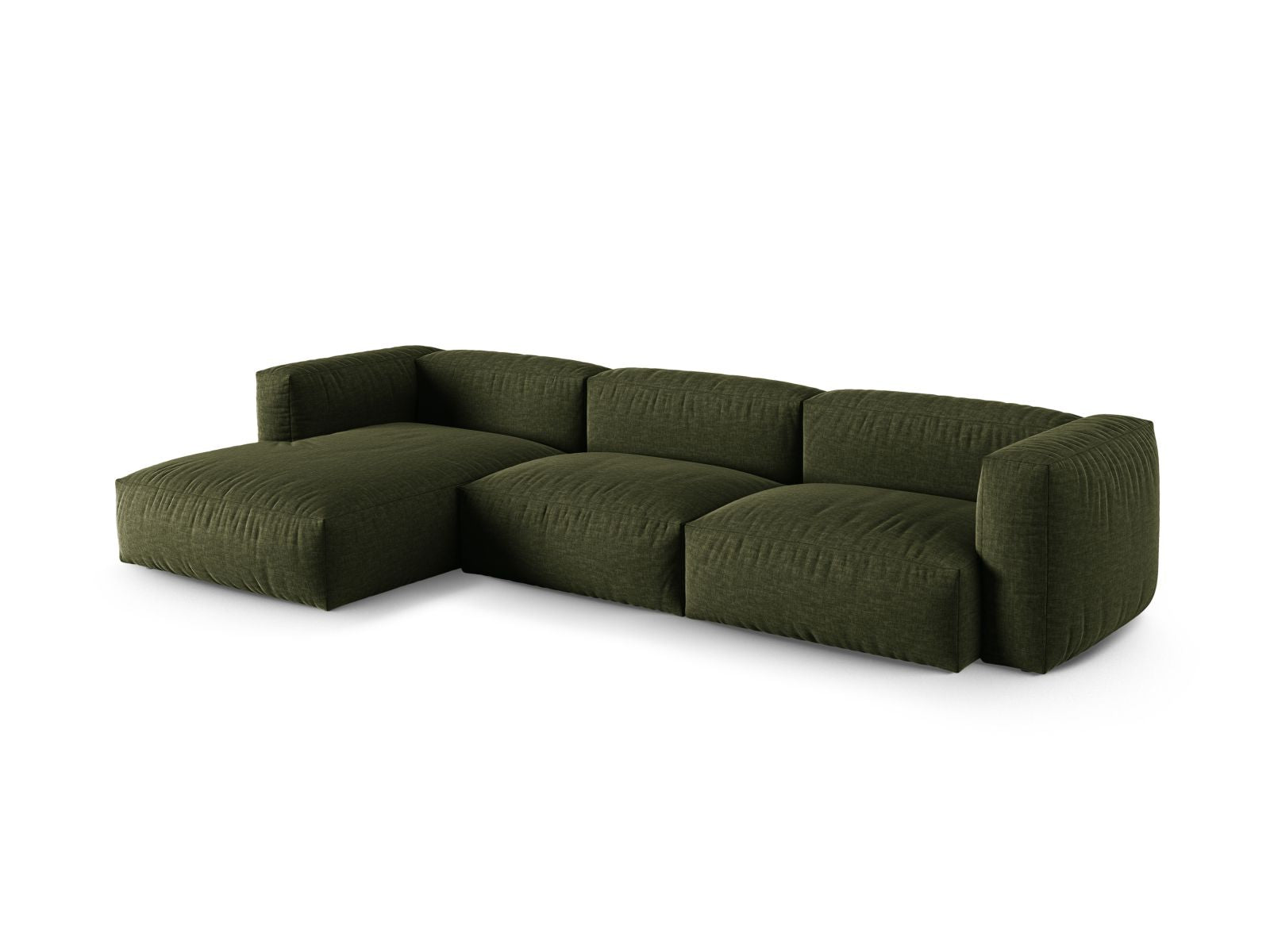 Modulares 3-Sitzer Ecksofa links XL Martina in elegantem Green-Boston, ideal für stilvolle Wohnräume und gemütliche Abende.