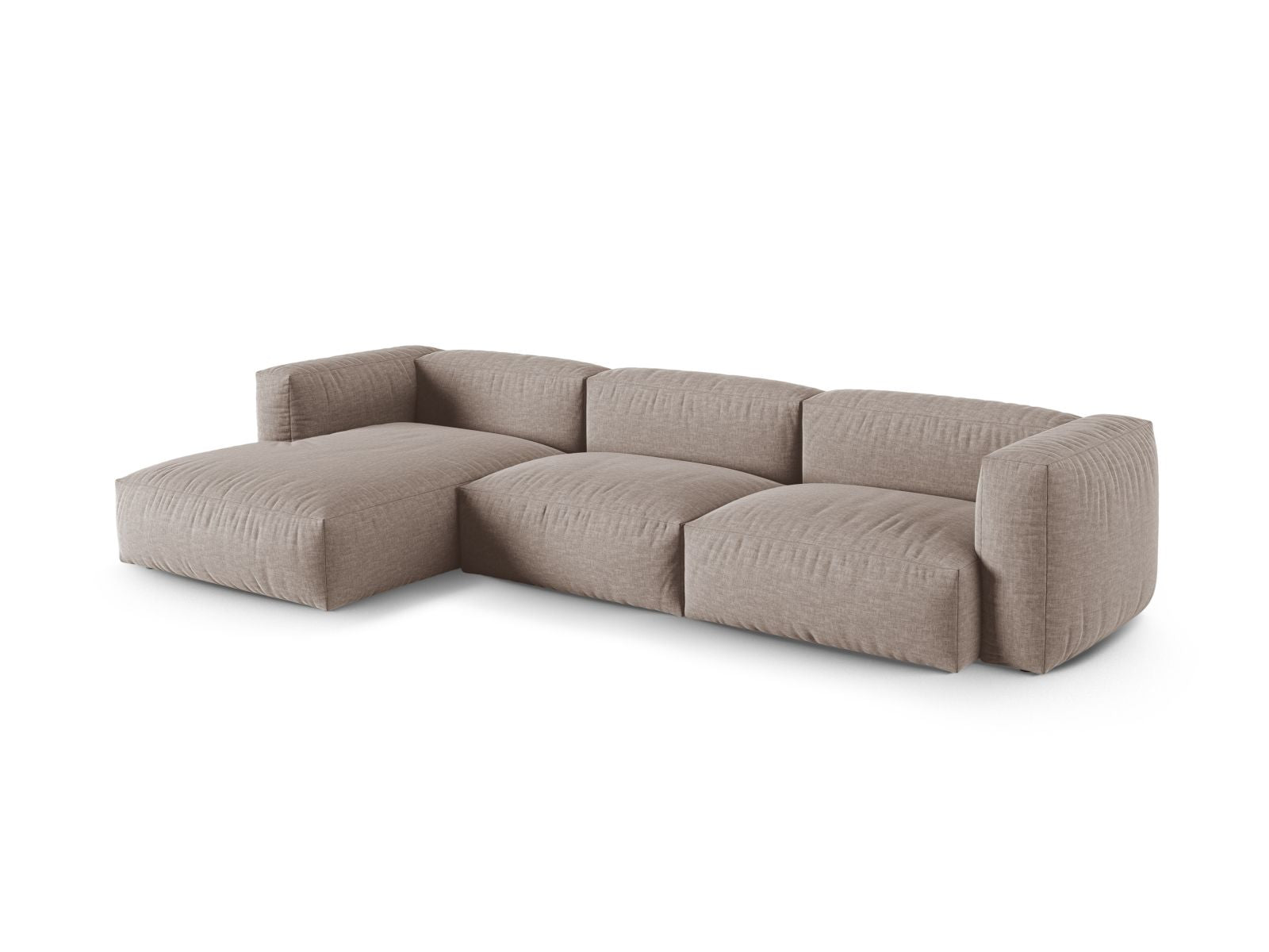 Modulares 3-Sitzer Ecksofa links Martina in elegantem Dunkelbeige, ideal für stilvolle Wohnräume, präsentiert von Micadoni.