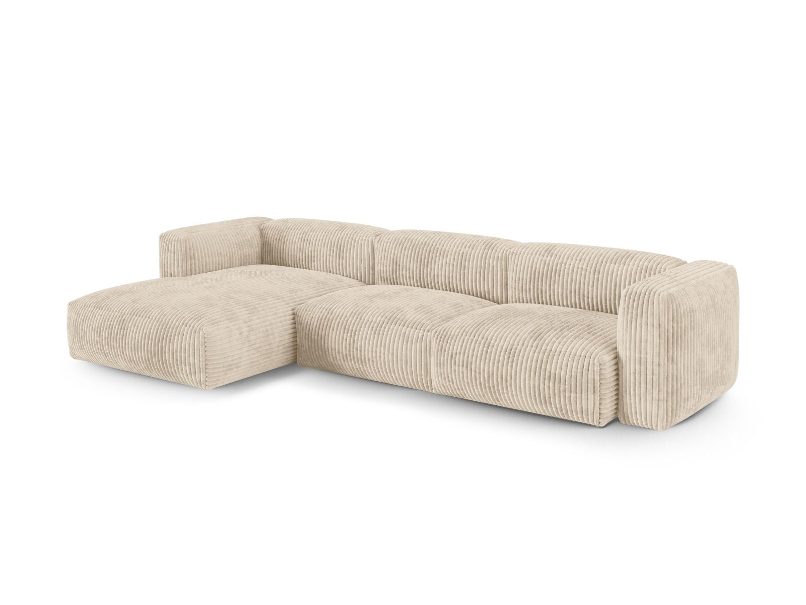 Modulares 3-Sitzer Ecksofa XL Martina in elegantem Light Beige-Tilia, ideal für stilvolle Wohnräume, präsentiert von Micadoni.