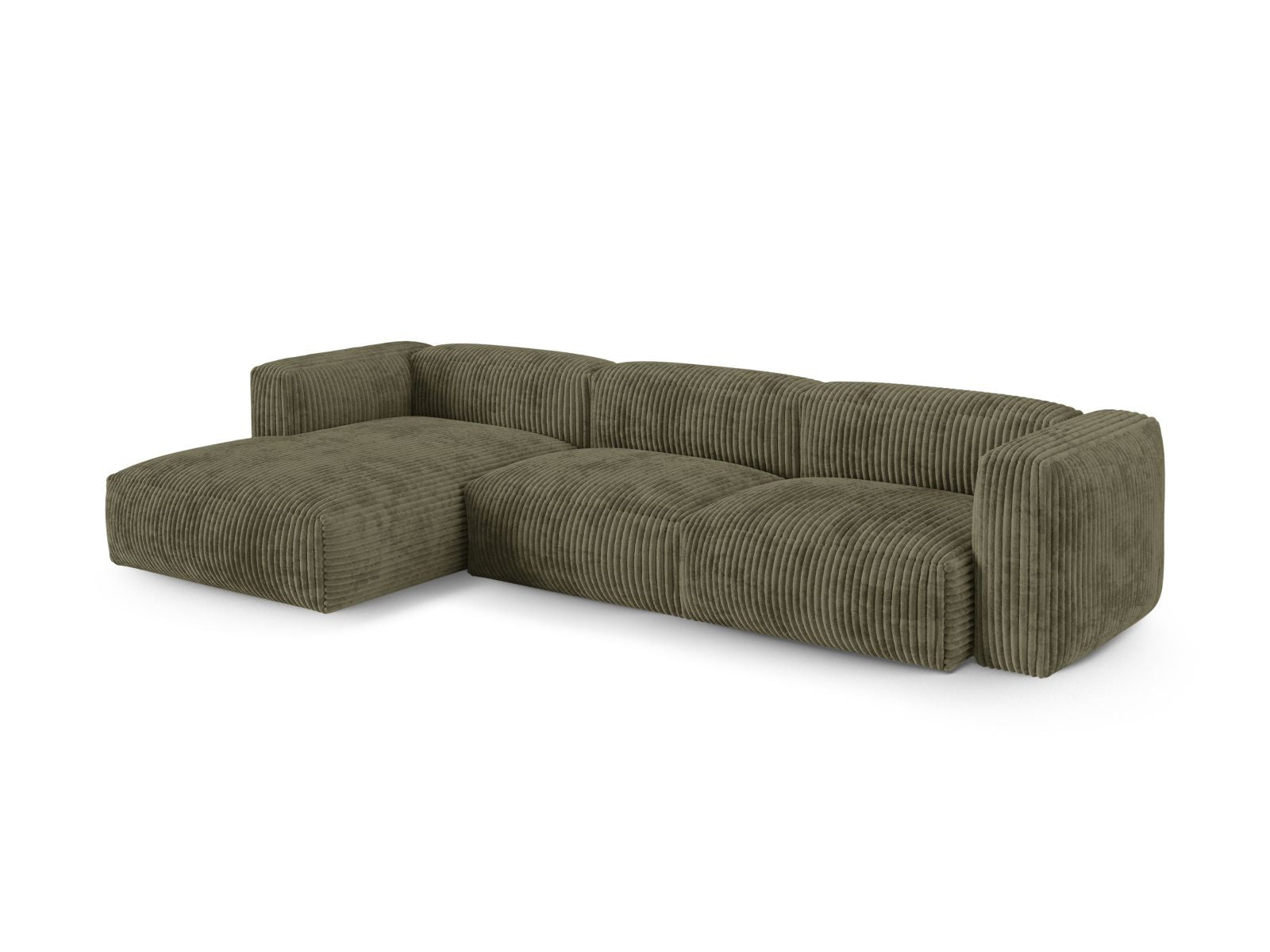 Modulares 3-Sitzer Ecksofa links Martina in stilvollem Moss Green-Tilia, ideal für moderne Wohnräume, präsentiert von Micadoni.