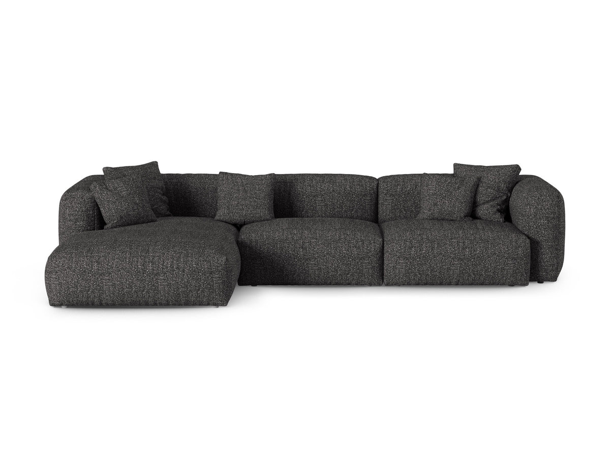 Martina Modulares Ecksofa links, 3-Sitzer XL-Tiefe, Stoffbezug Moss Green-Boston, Holzrahmen mit schwarzen Kunststoffbeinen