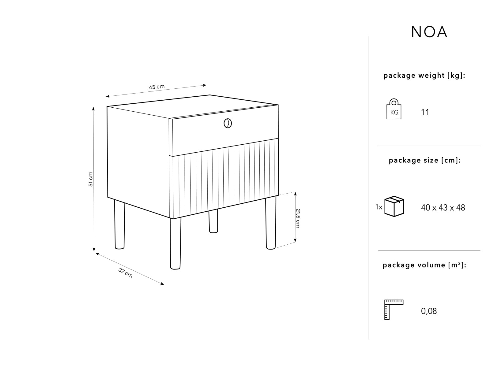Entdecken Sie den stilvollen Noa Nachttisch von Micadoni – modernes Design trifft auf praktischen Stauraum für Ihr Schlafzimmer.