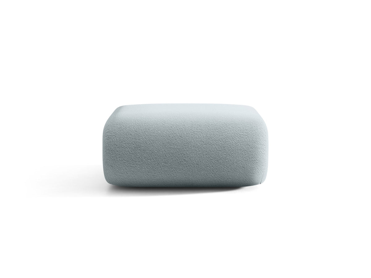 Pouf Neo von Micadoni in dunklem Olivgrün mit Bouclé-Stoffbezug und niedrigen Beinen aus Polypropylen, quadratische Sitzform.
