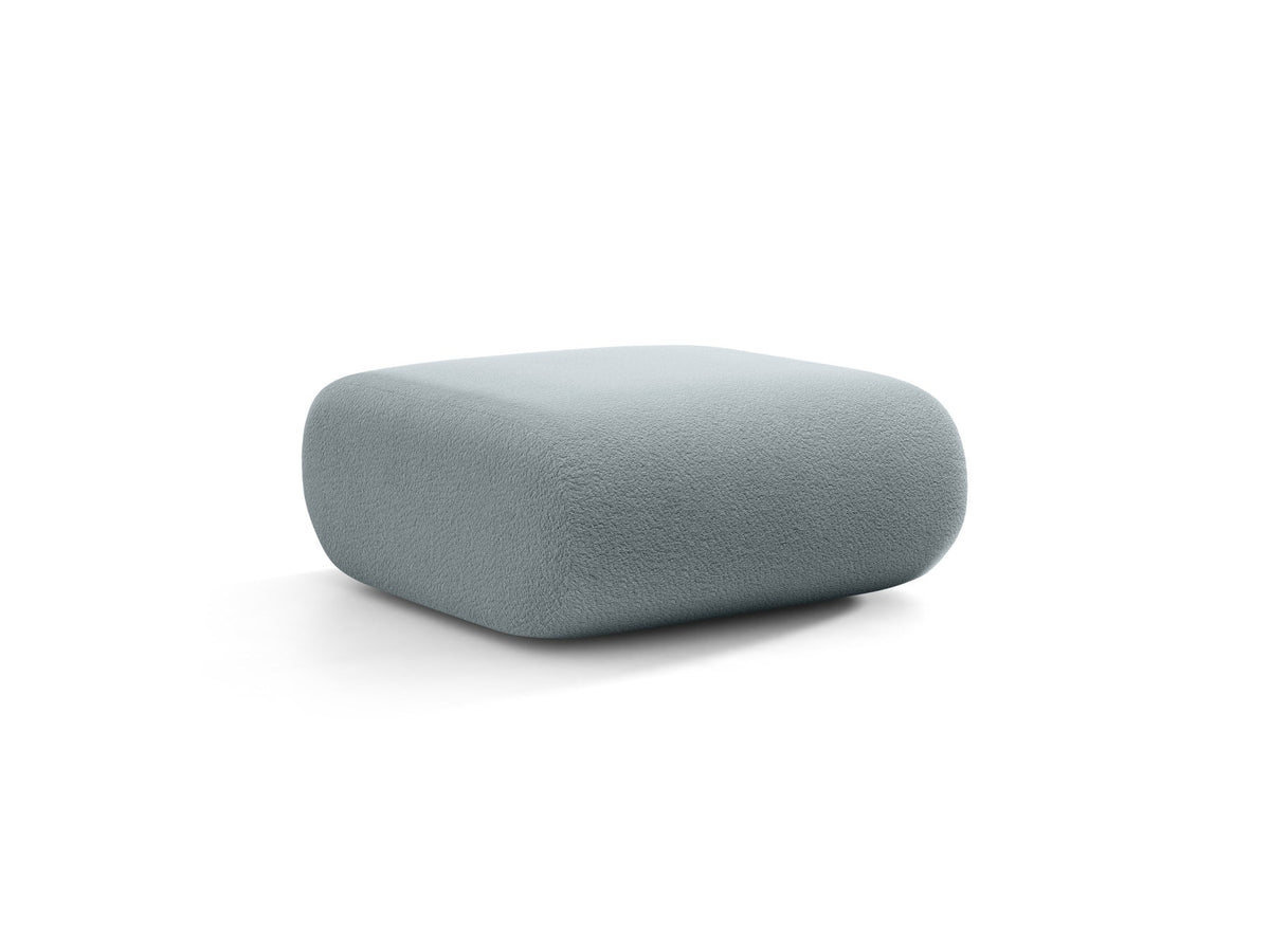 Pouf Neo von Micadoni in dunklem Olivgrün mit Bouclé-Stoffbezug und niedrigen Beinen aus Polypropylen, quadratische Sitzform.