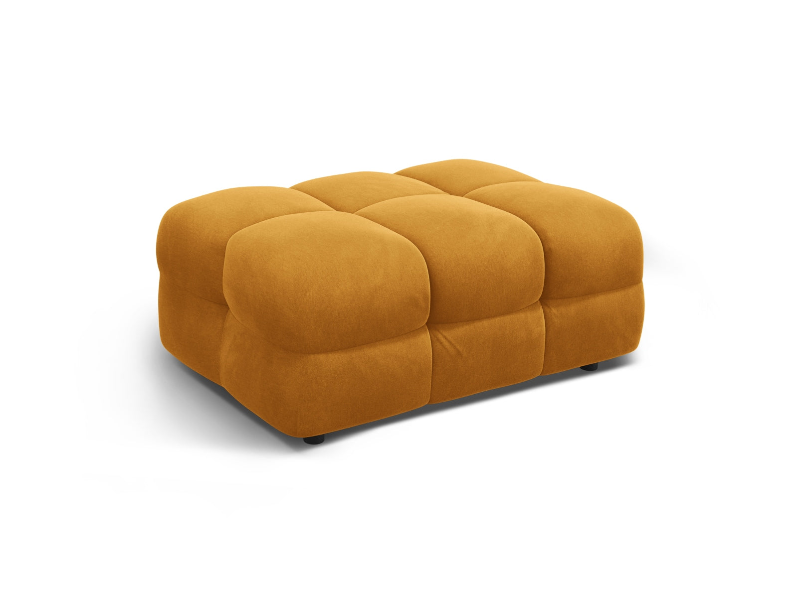 Eleganter Kendal Velour Pouf in senfgelbem Samt, ideal für stilvolle Wohnräume und als Teil eines modularen Sofas von Micadoni.
