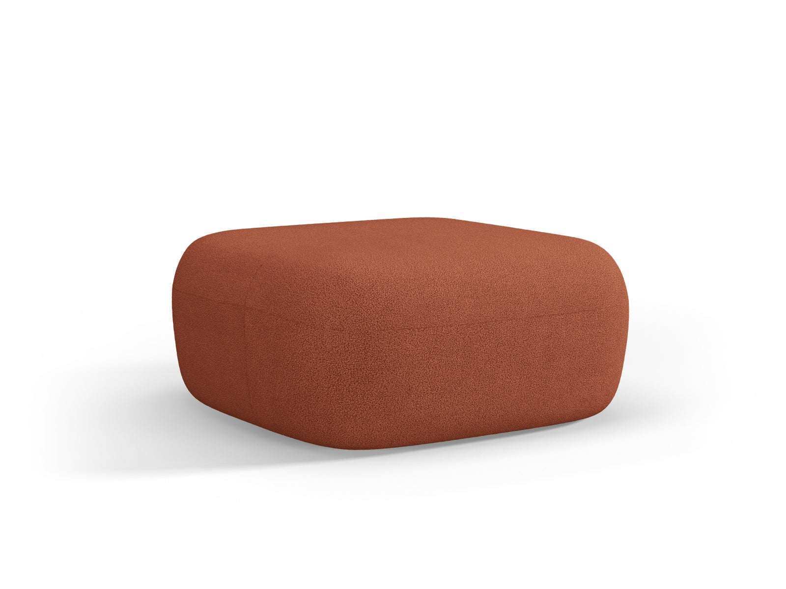 Stylischer Jenny Boucle Pouf in warmem Ziegelrot, ideal als Sitzgelegenheit oder dekoratives Element in jedem Raum.