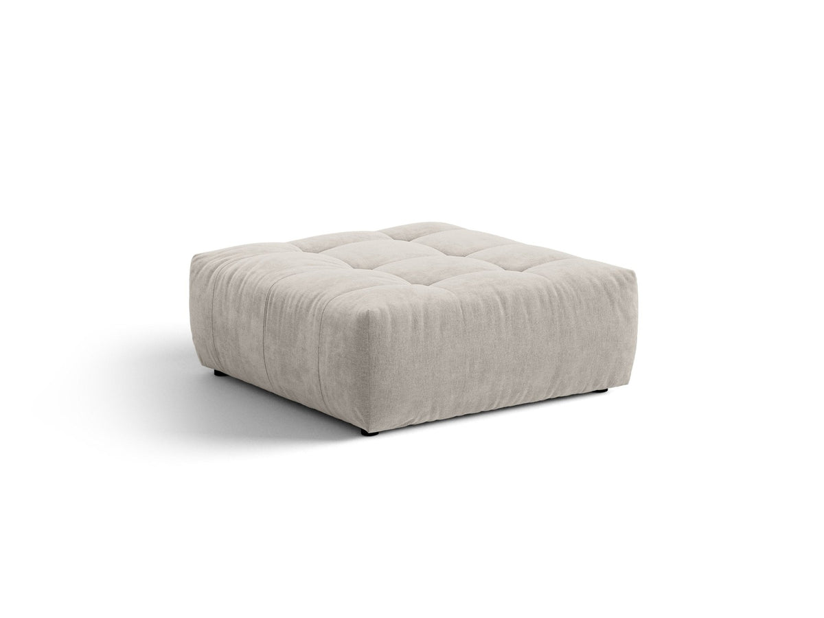 Beiger Sitzpouf Bloom von Micadoni mit rundem Design, Casino-Pearl-Stoffbezug und kurzen Beinen aus Polypropylen, Masse 107x99x42 cm.