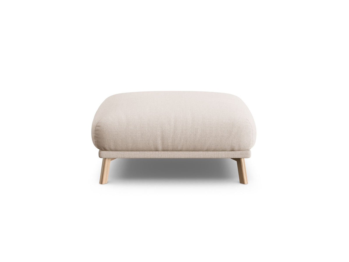 Naomi Pouf 85cm von Micadoni in Beige-Salvador, runder Sitzhocker mit Samtbezug, Holzrahmen und kurzen Holzbeinen.