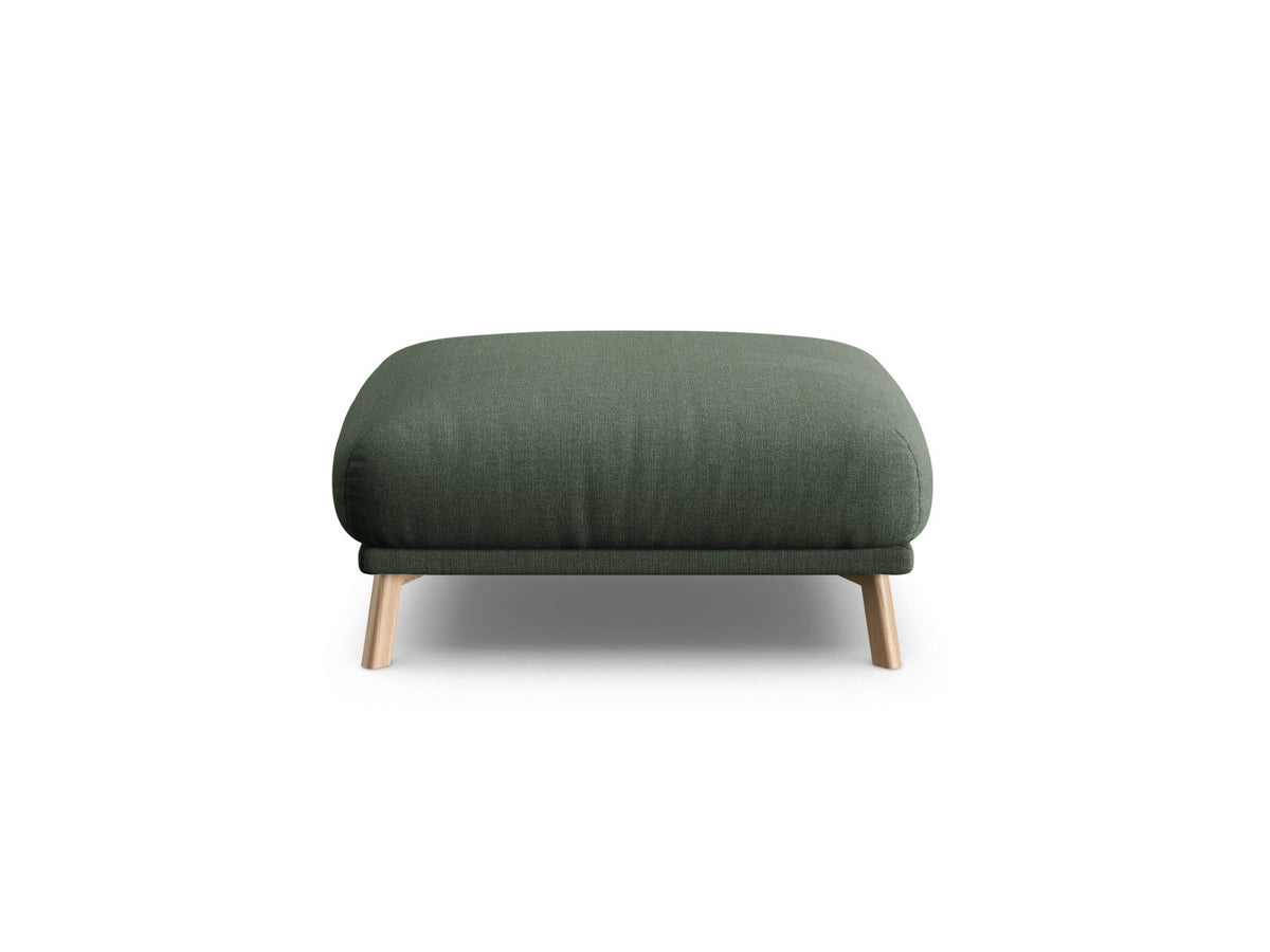 Naomi Pouf 85cm von Micadoni in Beige-Salvador, runder Sitzhocker mit Samtbezug, Holzrahmen und kurzen Holzbeinen.