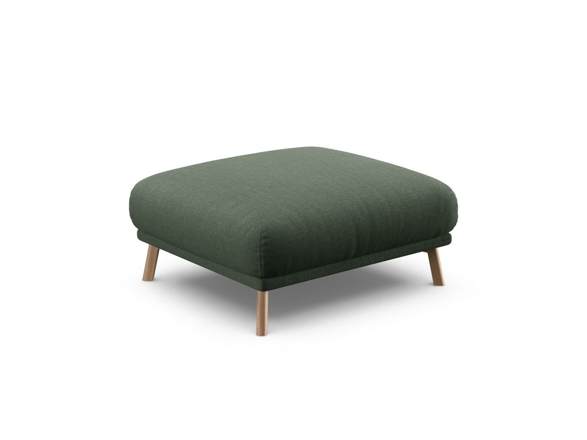 Naomi Pouf 85cm von Micadoni in Beige-Salvador, runder Sitzhocker mit Samtbezug, Holzrahmen und kurzen Holzbeinen.