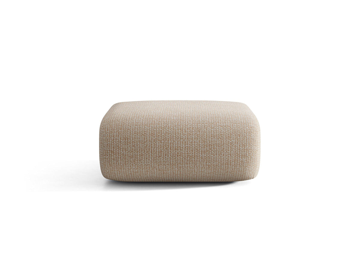 Pouf Neo von Micadoni in dunklem Olivgrün mit Bouclé-Stoffbezug und niedrigen Beinen aus Polypropylen, quadratische Sitzform.