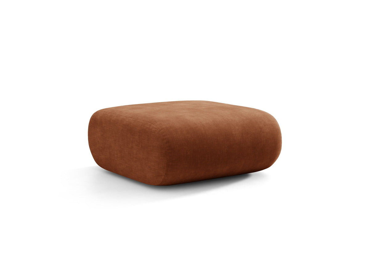 Pouf Neo von Micadoni in dunklem Olivgrün mit Bouclé-Stoffbezug und niedrigen Beinen aus Polypropylen, quadratische Sitzform.