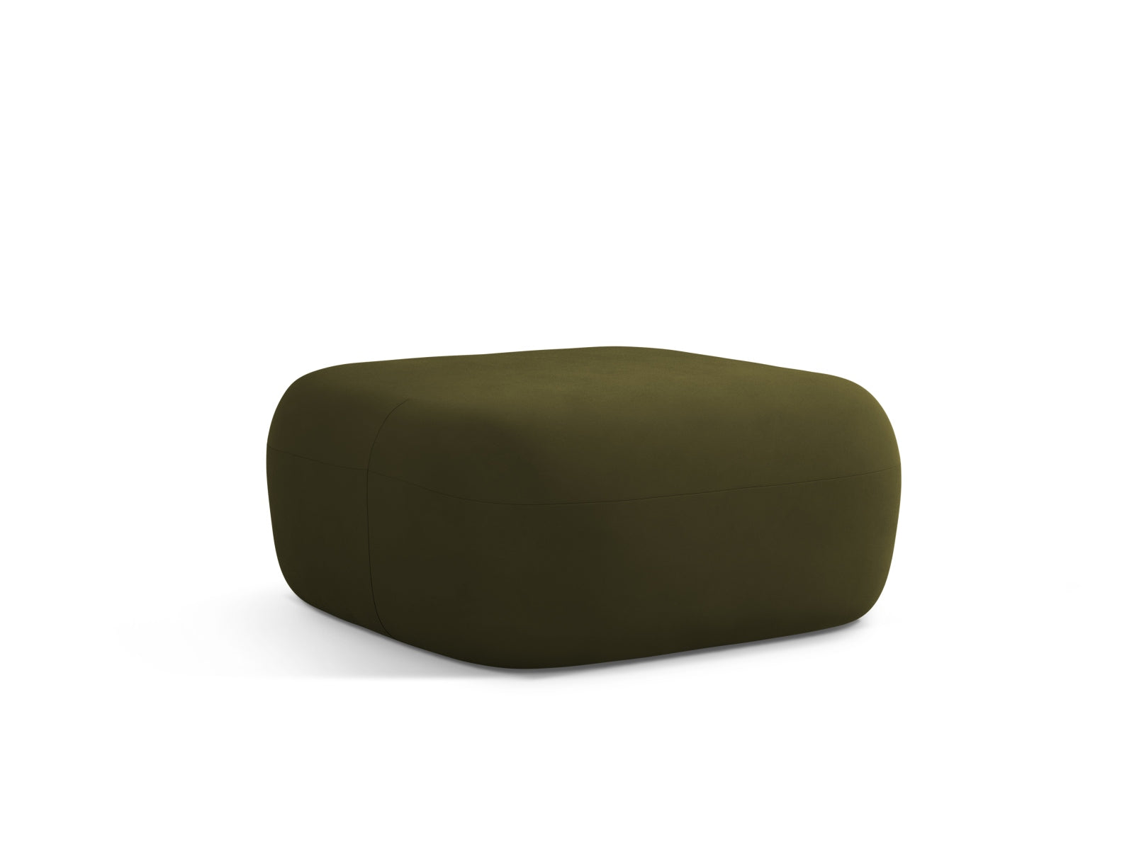 Eleganter Jenny Velour Pouf in einem stilvollen Grünton, ideal als Sitzgelegenheit oder dekoratives Element für jedes Zuhause.