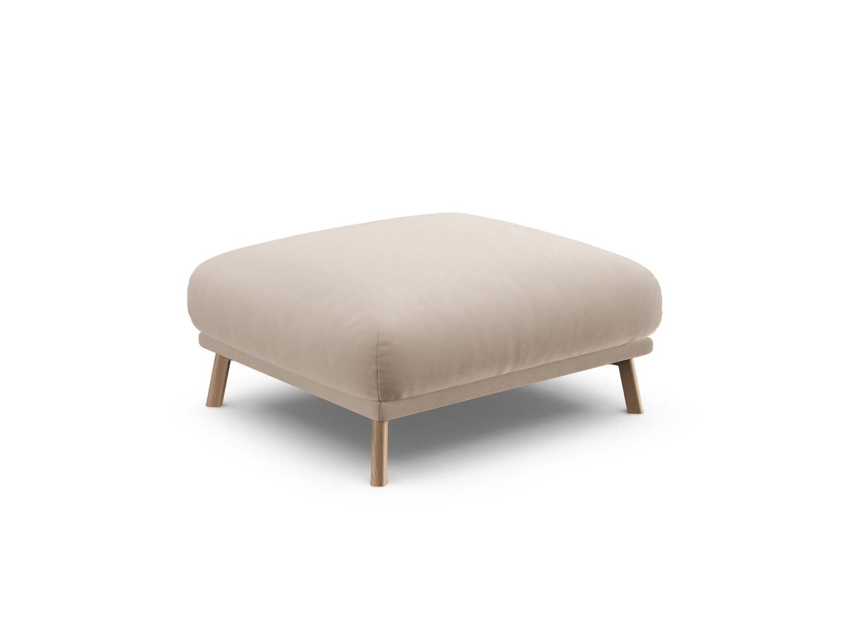 Naomi Pouf 85cm von Micadoni in Beige-Salvador, runder Sitzhocker mit Samtbezug, Holzrahmen und kurzen Holzbeinen.
