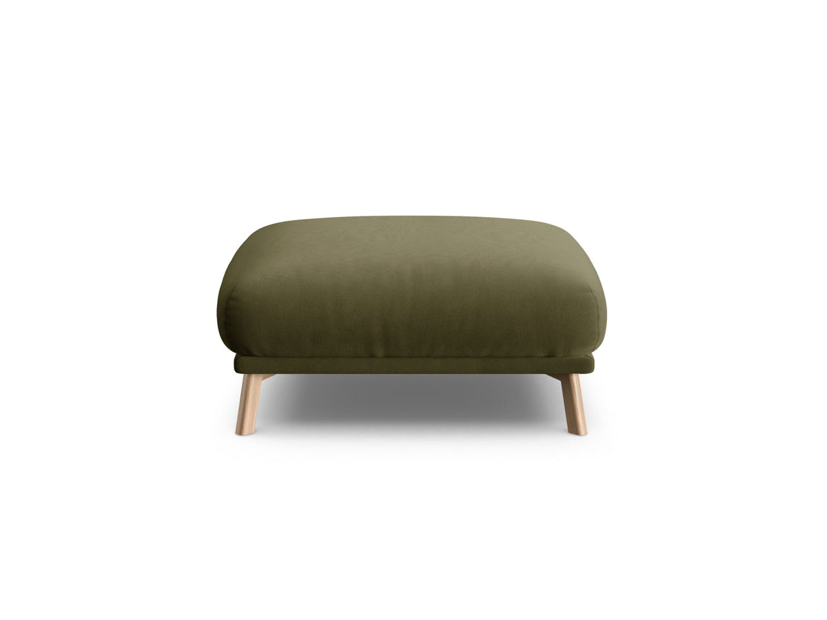 Naomi Pouf 85cm von Micadoni in Beige-Salvador, runder Sitzhocker mit Samtbezug, Holzrahmen und kurzen Holzbeinen.