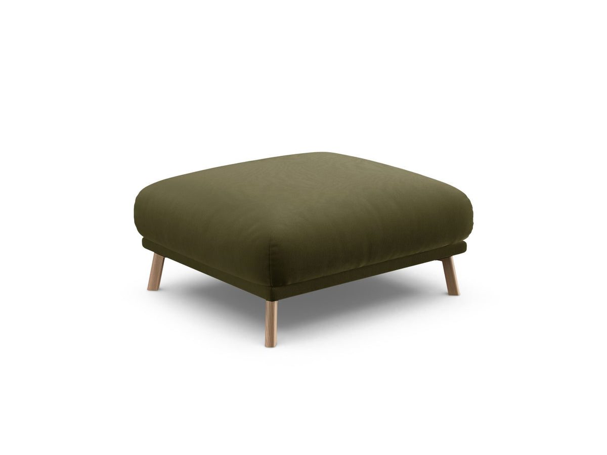 Naomi Pouf 85cm von Micadoni in Beige-Salvador, runder Sitzhocker mit Samtbezug, Holzrahmen und kurzen Holzbeinen.