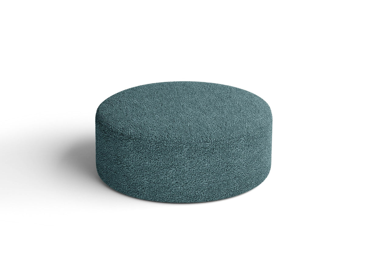 Weisser Pouf Dia von Micadoni mit strukturiertem Bouclé-Stoff, quadratischer Form und niedrigen Beinen aus Polypropylen.