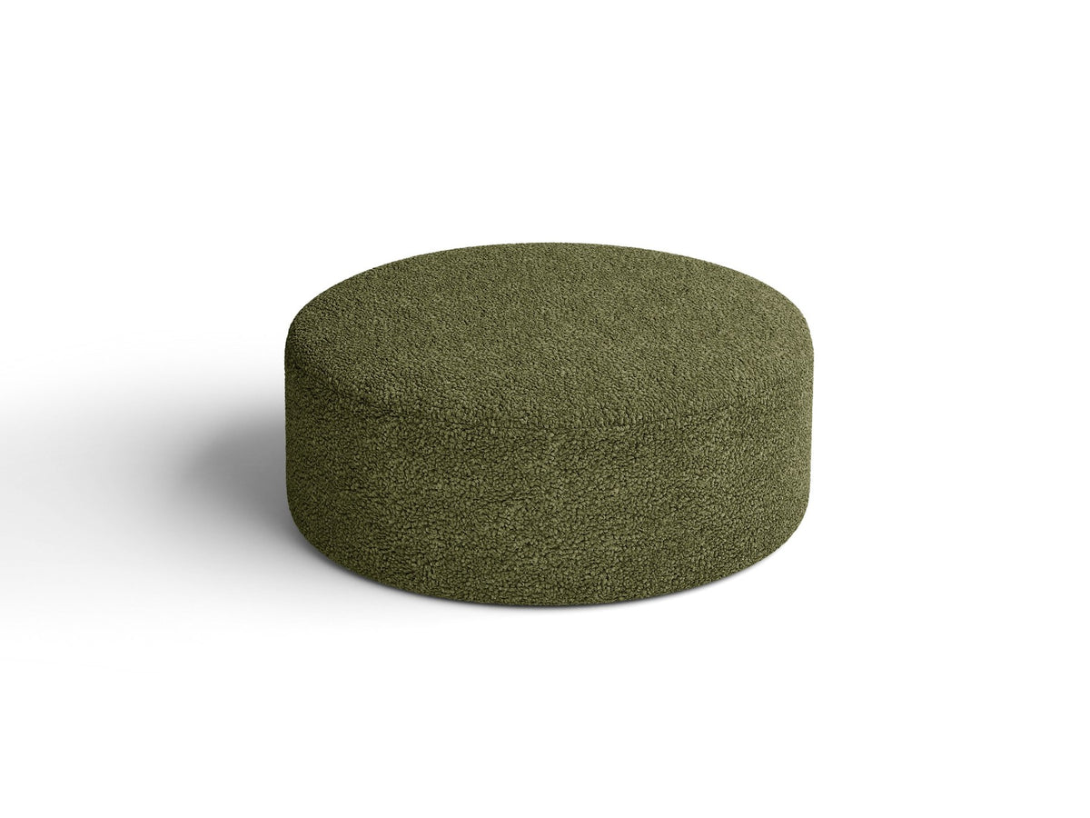 Weisser Pouf Dia von Micadoni mit strukturiertem Bouclé-Stoff, quadratischer Form und niedrigen Beinen aus Polypropylen.