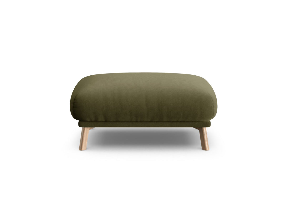 Naomi Pouf 100cm von Micadoni in Beige-Salvador mit Veloursbezug, Holzbeinen und rechteckiger, gepolsterter Sitzfläche.