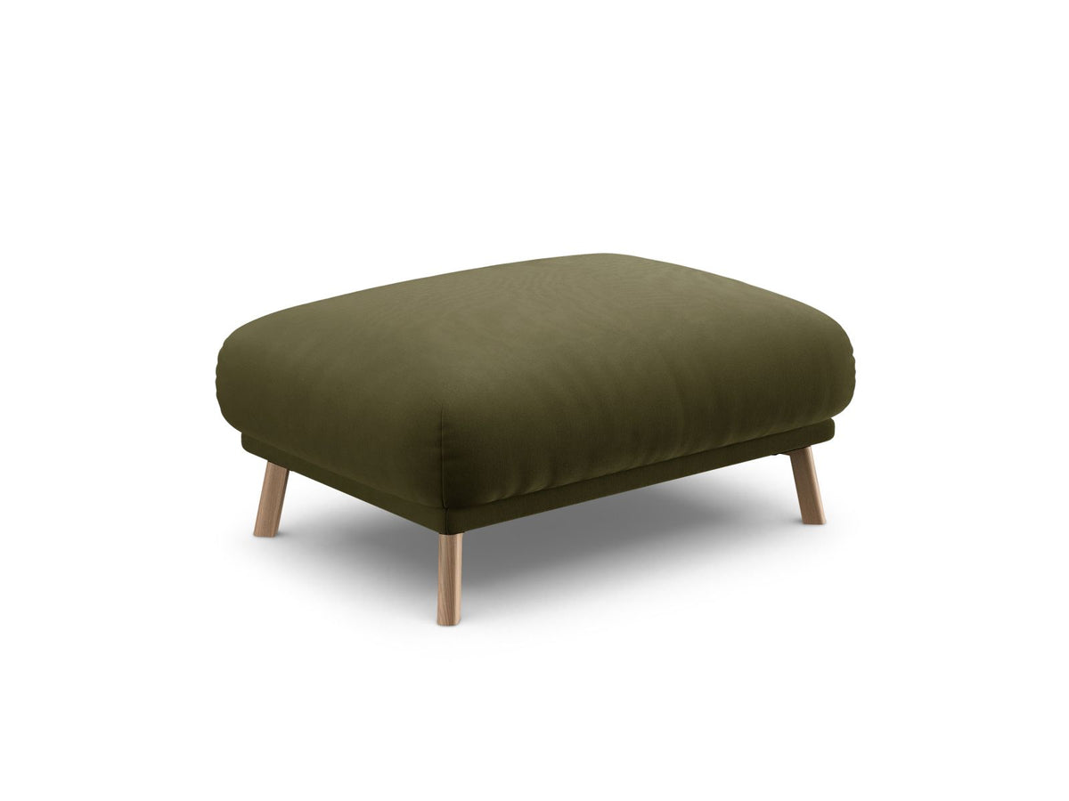 Naomi Pouf 100cm von Micadoni in Beige-Salvador mit Veloursbezug, Holzbeinen und rechteckiger, gepolsterter Sitzfläche.