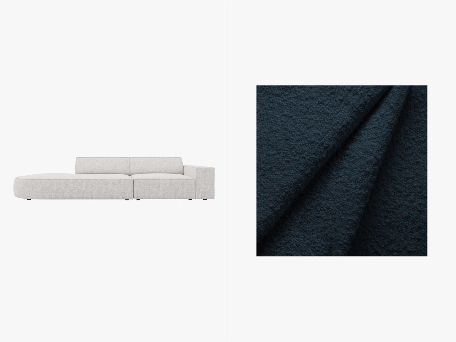 Jodie Boucle modulares Sofa open links 3 Sitzer in Dark Blue präsentiert im Onlineshop von KAQTU Design AG. L-Sofa links ist von Micadoni