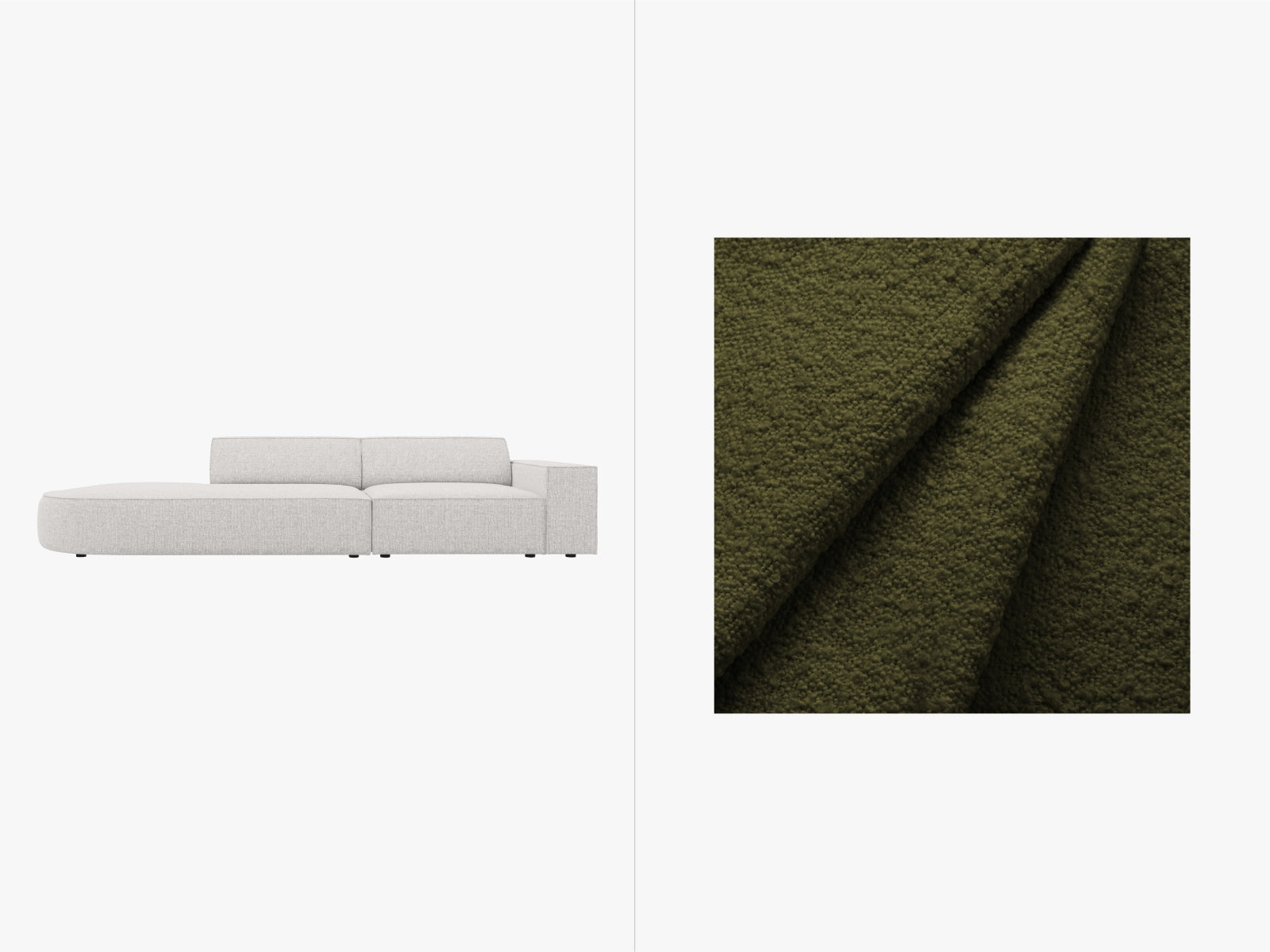 Jodie Boucle modulares Sofa open links 3 Sitzer in Dark Olive Green präsentiert im Onlineshop von KAQTU Design AG. L-Sofa links ist von Micadoni
