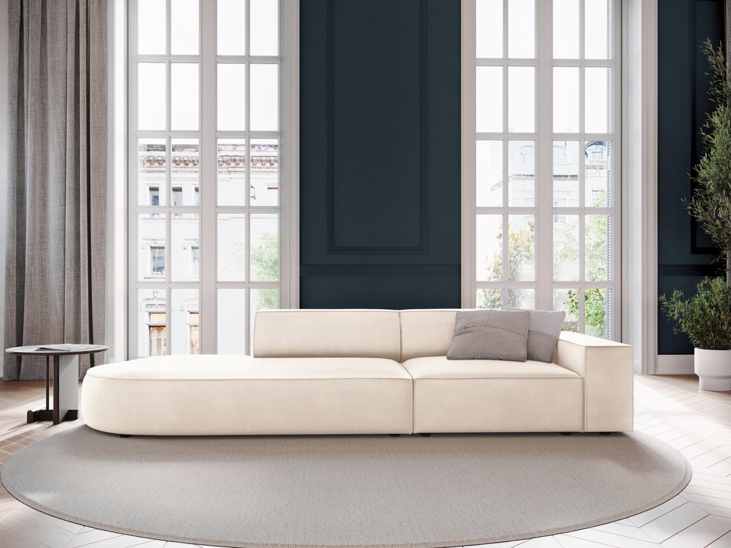 Jodie Velour modulares Sofa links 3 Sitzer in Light Beige präsentiert im Onlineshop von KAQTU Design AG. L-Sofa links ist von Micadoni
