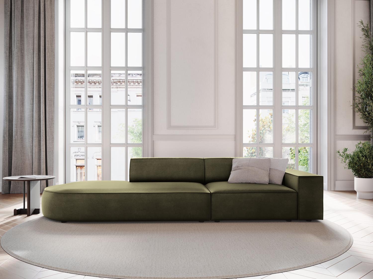 Jodie Velour modulares Sofa links 3 Sitzer in Green präsentiert im Onlineshop von KAQTU Design AG. L-Sofa links ist von Micadoni
