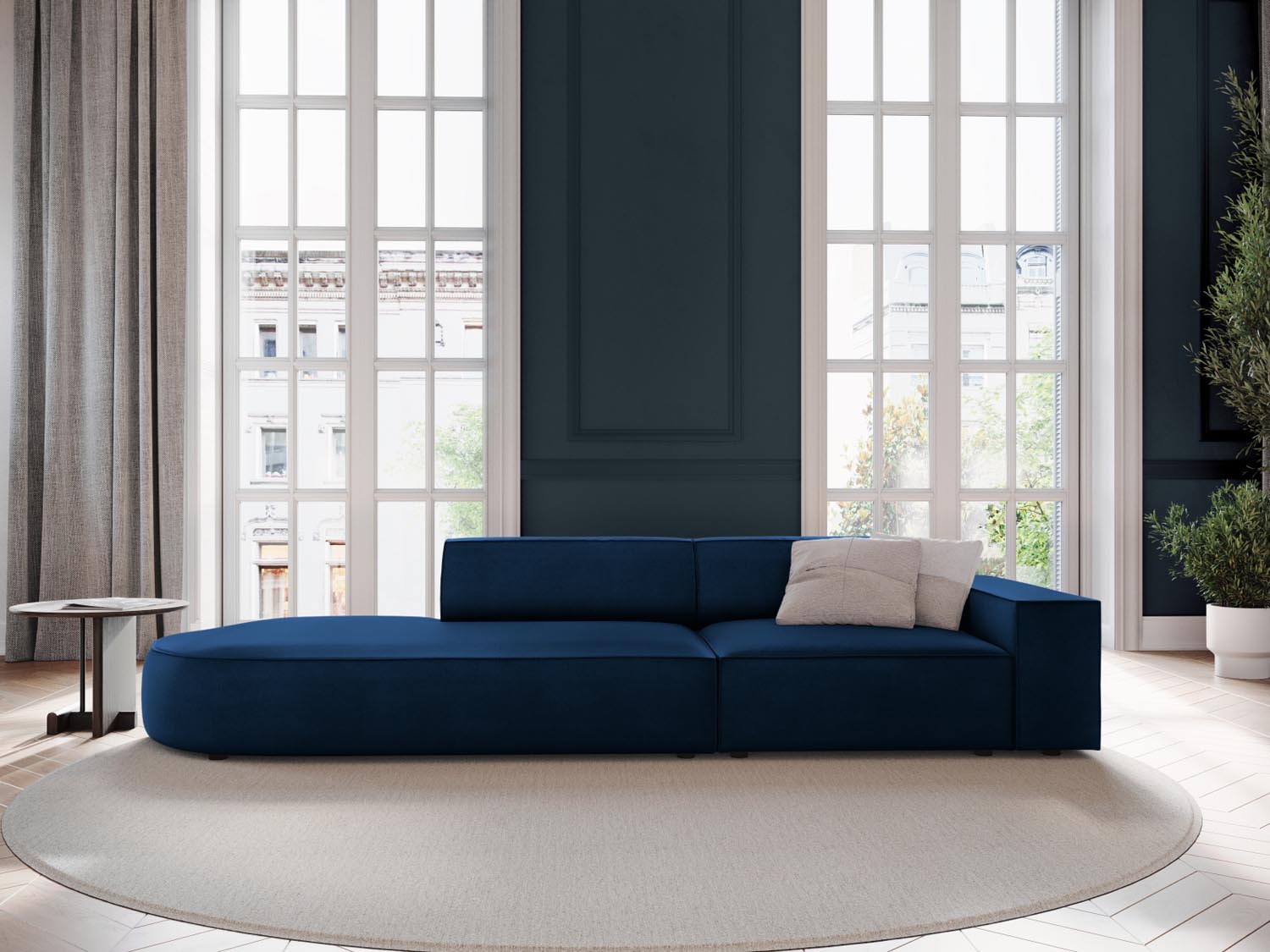 Jodie Velour modulares Sofa links 3 Sitzer in Royal Blue präsentiert im Onlineshop von KAQTU Design AG. L-Sofa links ist von Micadoni