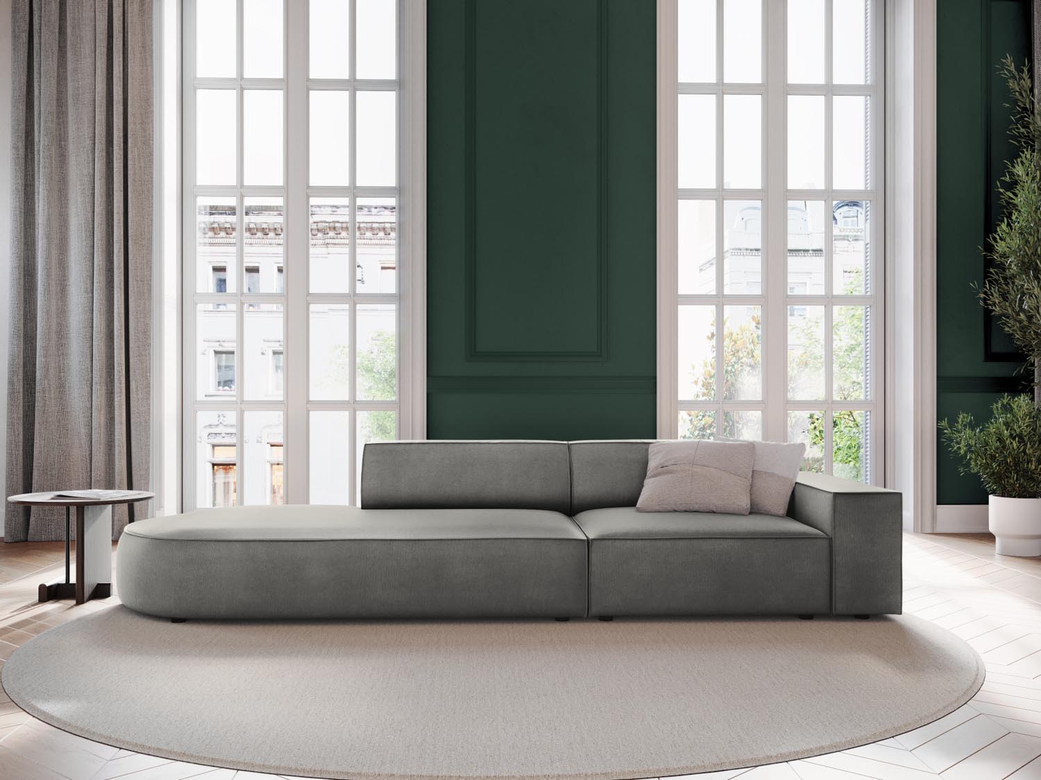 Jodie Velour modulares Sofa links 3 Sitzer in Light Grey präsentiert im Onlineshop von KAQTU Design AG. L-Sofa links ist von Micadoni