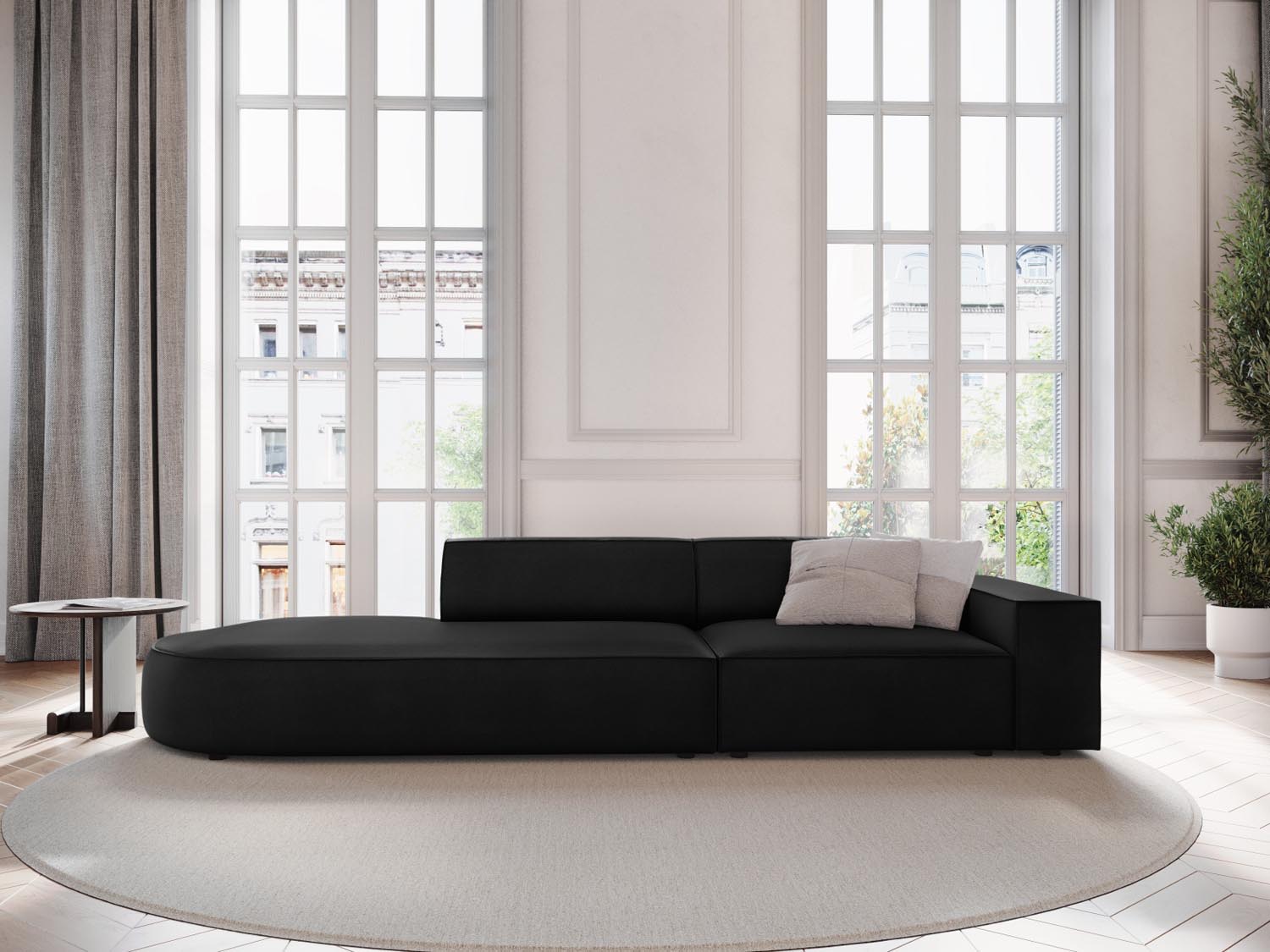 Jodie Velour modulares Sofa links 3 Sitzer in Black präsentiert im Onlineshop von KAQTU Design AG. L-Sofa links ist von Micadoni
