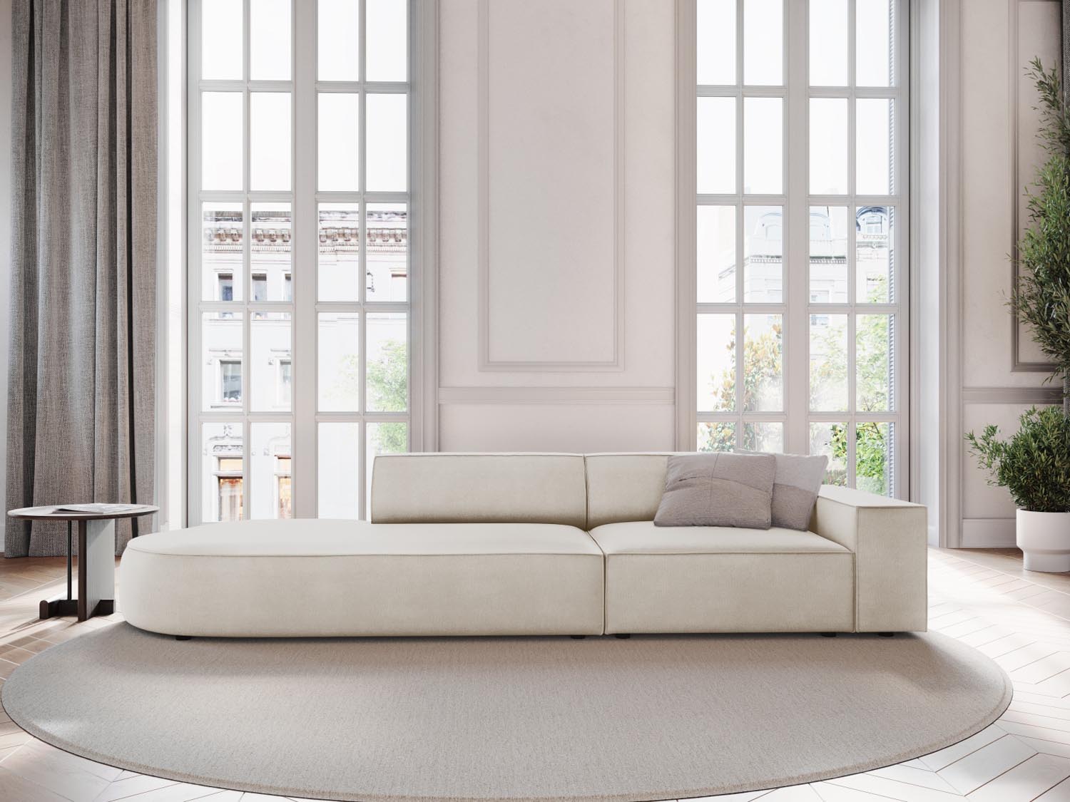 Jodie Velour modulares Sofa links 3 Sitzer in Dark Beige präsentiert im Onlineshop von KAQTU Design AG. L-Sofa links ist von Micadoni