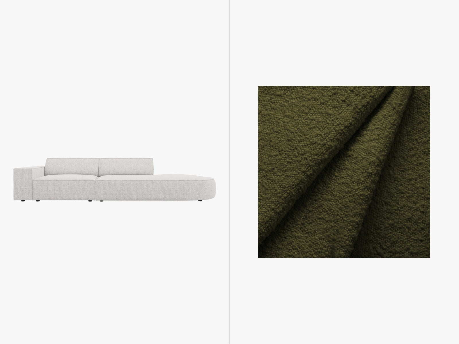 Jodie Boucle modulares Sofa open rechts 3 Sitzer in Dark Olive Green präsentiert im Onlineshop von KAQTU Design AG. L-Sofa rechts ist von Micadoni