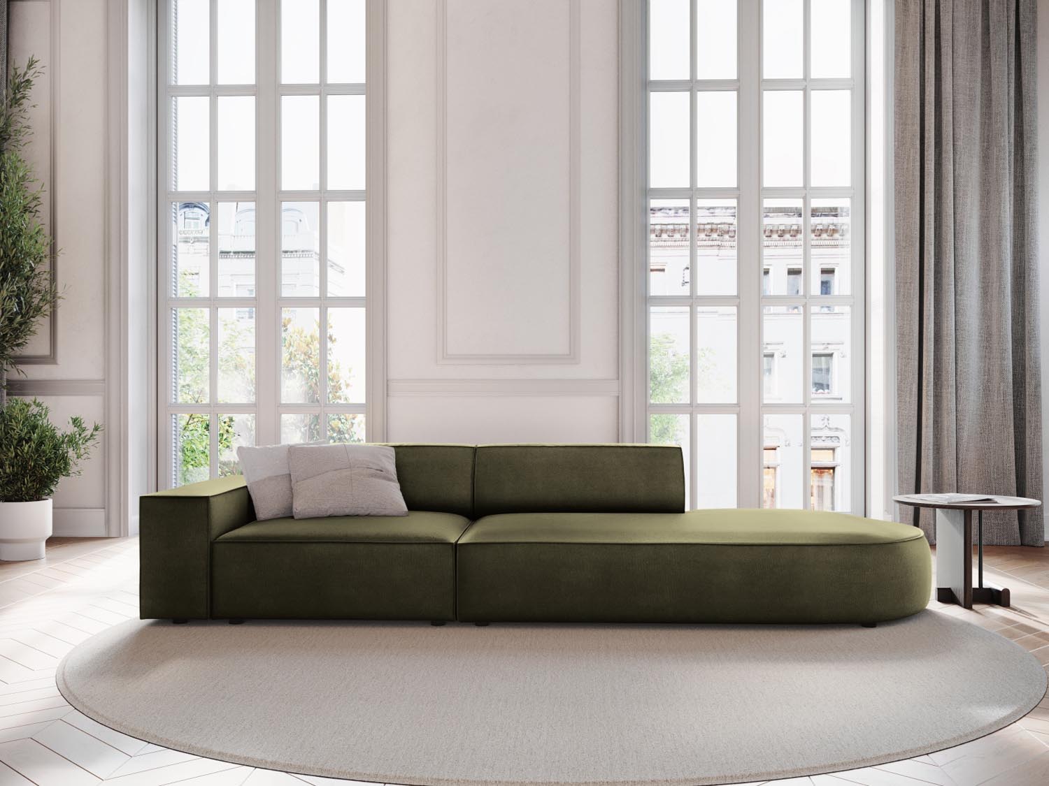 Jodie Velour modulares Sofa rechts 3 Sitzer in Green präsentiert im Onlineshop von KAQTU Design AG. L-Sofa rechts ist von Micadoni