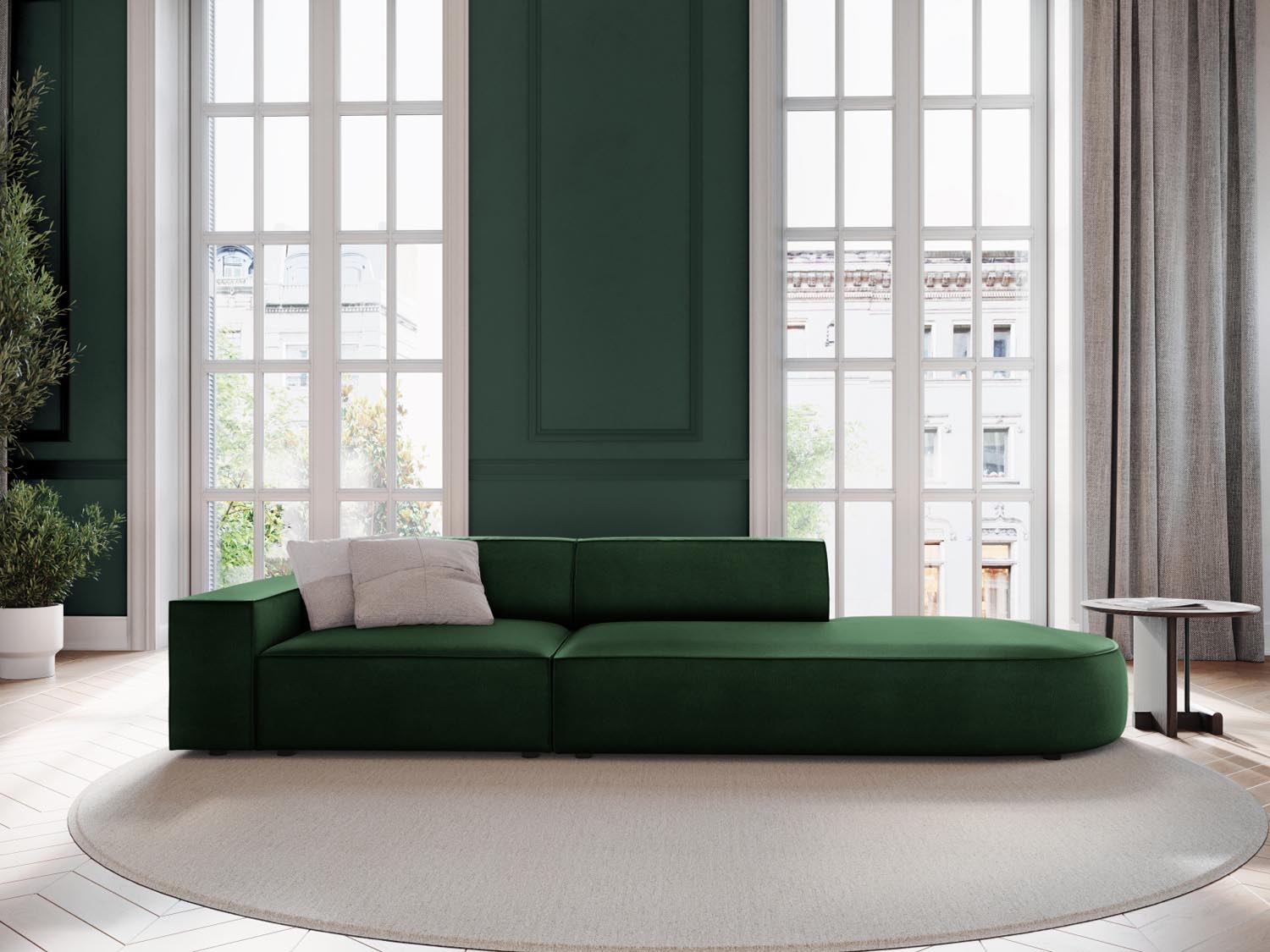 Jodie Velour modulares Sofa rechts 3 Sitzer in Bottle Green präsentiert im Onlineshop von KAQTU Design AG. L-Sofa rechts ist von Micadoni