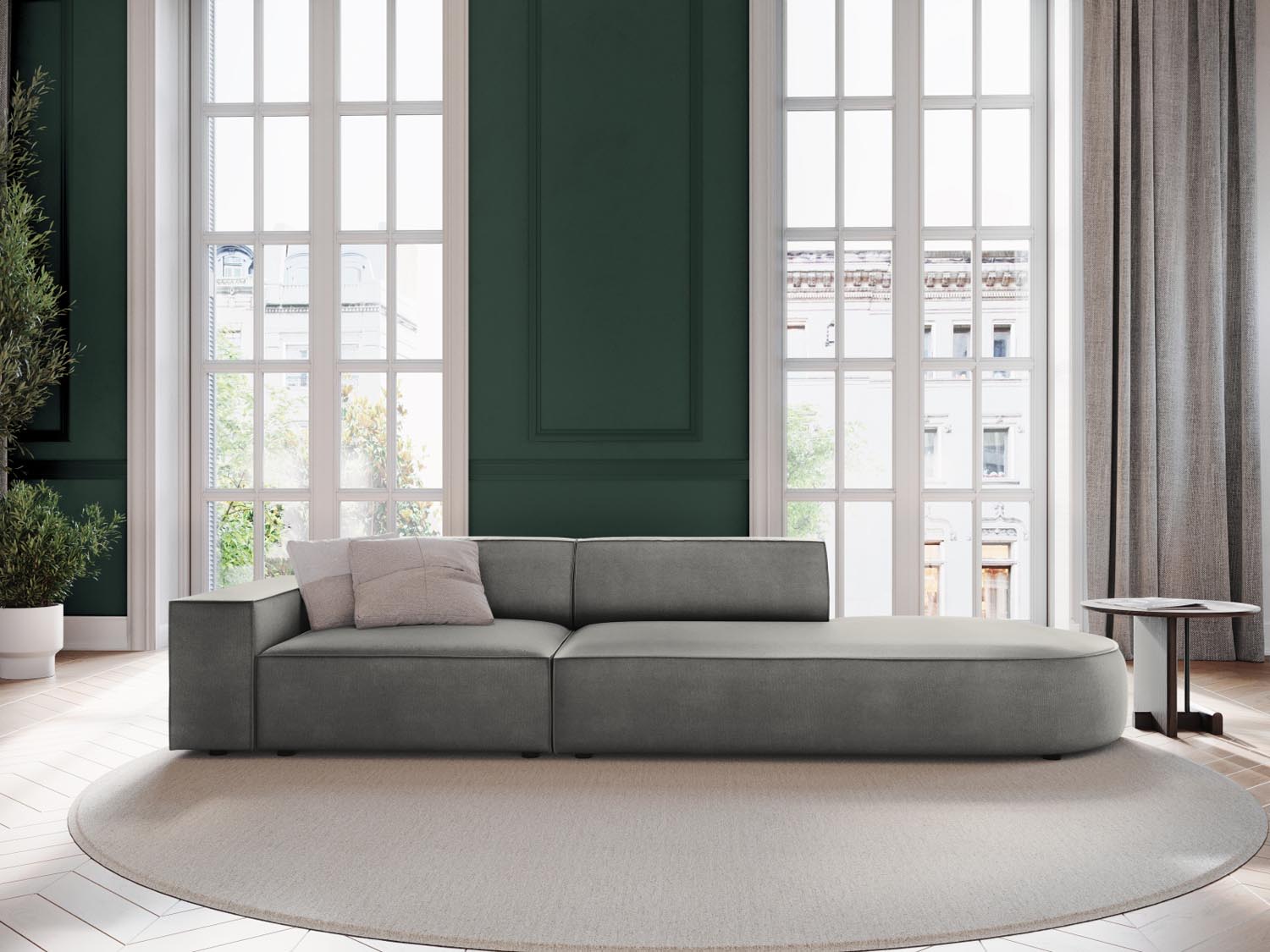 Jodie Velour modulares Sofa rechts 3 Sitzer in Light Grey präsentiert im Onlineshop von KAQTU Design AG. L-Sofa rechts ist von Micadoni