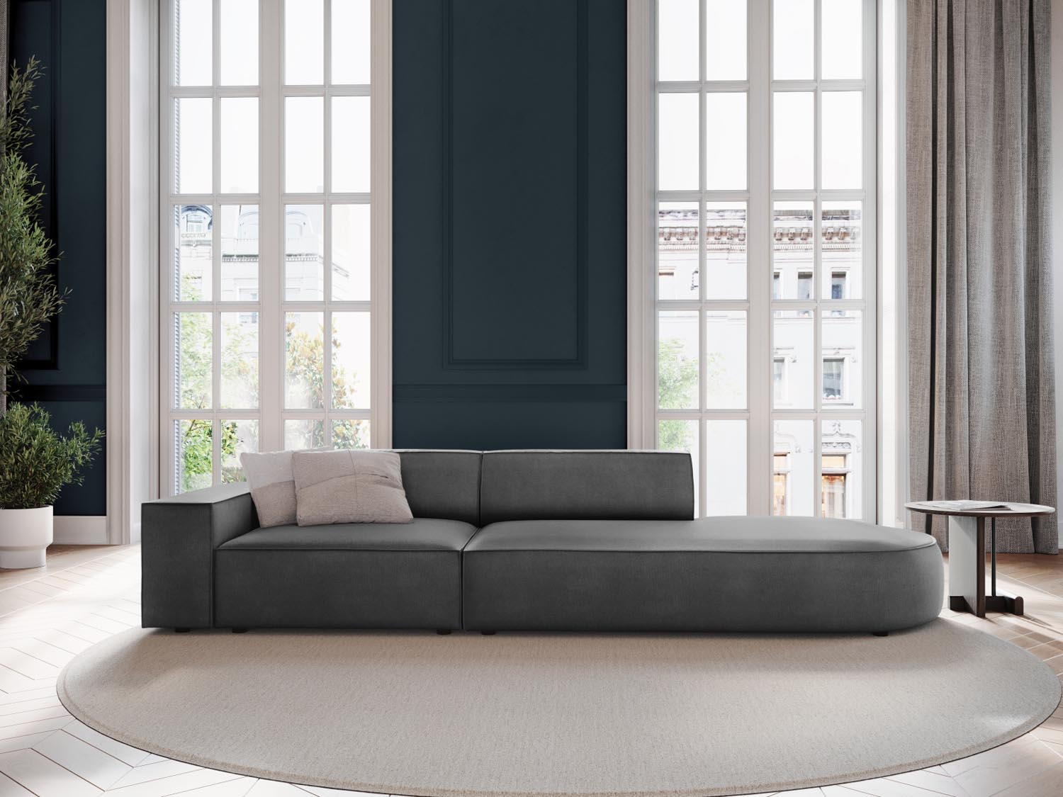 Jodie Velour modulares Sofa rechts 3 Sitzer in Grey präsentiert im Onlineshop von KAQTU Design AG. L-Sofa rechts ist von Micadoni