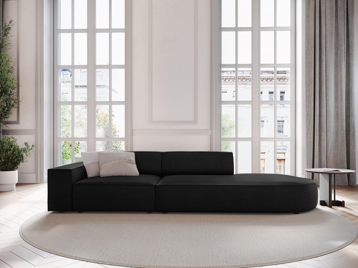 Jodie Velour modulares Sofa rechts 3 Sitzer in Black präsentiert im Onlineshop von KAQTU Design AG. L-Sofa rechts ist von Micadoni