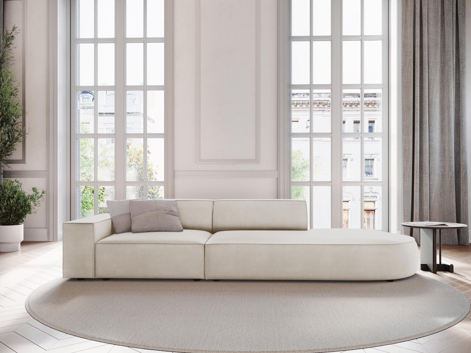 Jodie Velour modulares Sofa rechts 3 Sitzer in Dark Beige präsentiert im Onlineshop von KAQTU Design AG. L-Sofa rechts ist von Micadoni