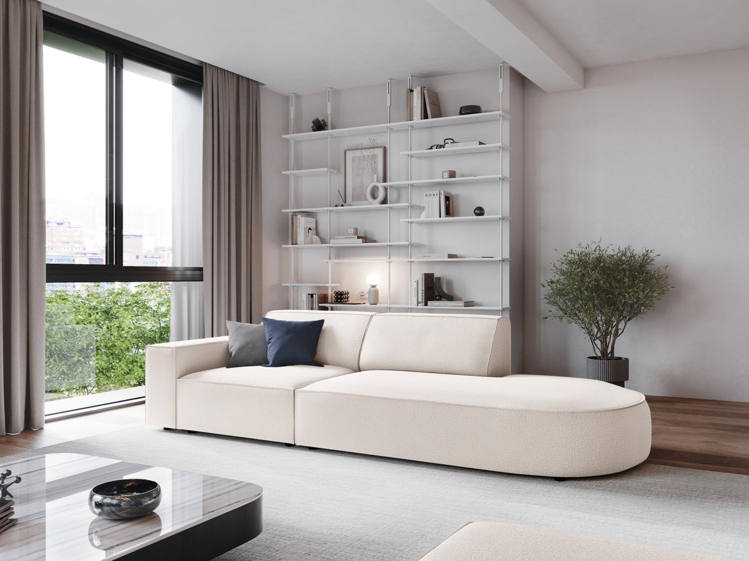 Jodie Modulares Sofa open rechts 3 Sitzer in Light Beige präsentiert im Onlineshop von KAQTU Design AG. L-Sofa rechts ist von Micadoni