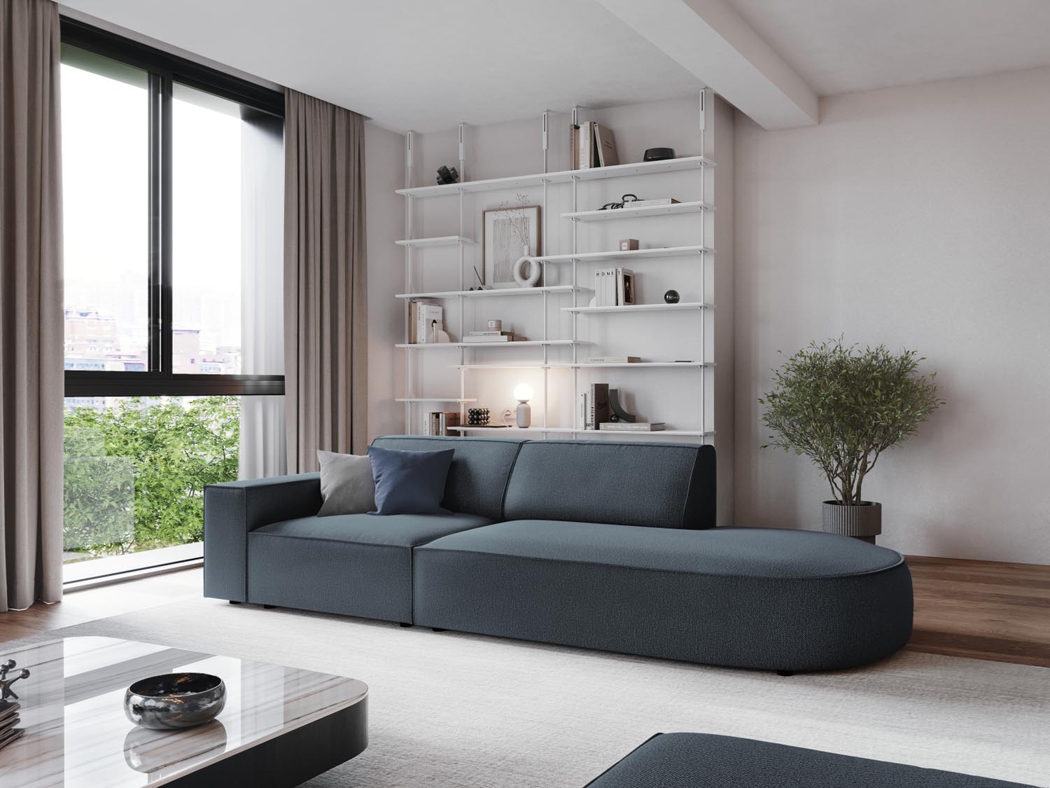 Jodie Modulares Sofa open rechts 3 Sitzer in Blue präsentiert im Onlineshop von KAQTU Design AG. L-Sofa rechts ist von Micadoni