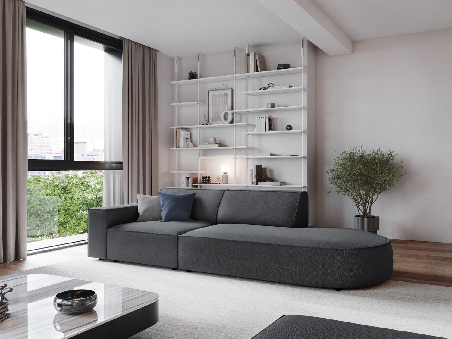 Jodie Modulares Sofa open rechts 3 Sitzer in Dark Grey präsentiert im Onlineshop von KAQTU Design AG. L-Sofa rechts ist von Micadoni