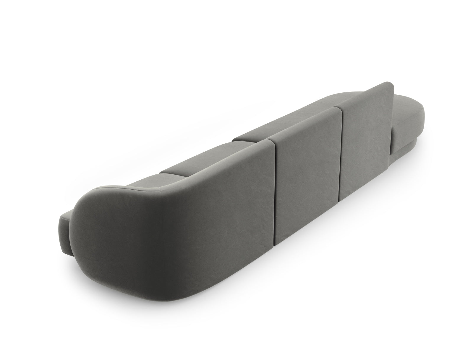 Luxuriöses 4-Sitzer Miley Velour Sofa links in sanftem Grau, perfekt für moderne Wohnkonzepte, erhältlich bei Micadoni.